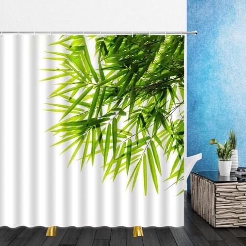 Cartoons Shower Curtains Green Plants Leaves Leaf Coconut Tree 3D Print Bathroom Home Decor Waterproof Polyester Cloth Curtain