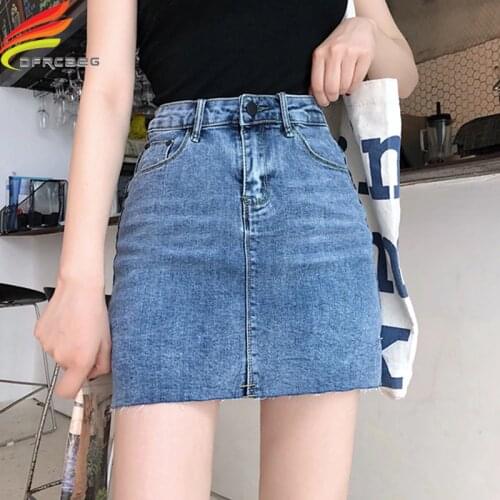 Street Wear Blue Black Casual Mini Denim Skirt 2020 Spring Summer New Women Pencil Skirt Pocket Jeans Skirt Midi Waist Skirts