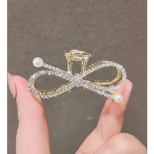 Mini Crystal Women Rhinestone Hair Accessories Ponytail Holder Hair Crab Clip Bow Pearl Hair Claw