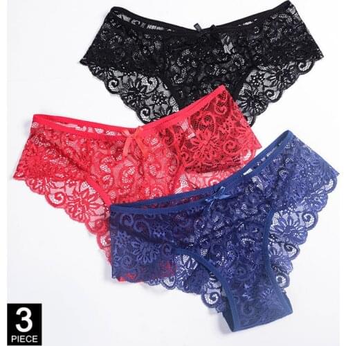 Woman Transparent Panties Sexy Lace Briefs 3 Pcs Breathable Underwear Lady knickers Set Female Underpants for Girls Dropshipping