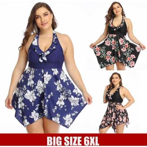 TaoBo Big Size 6XL Women Swimsuit Size 5XL One Piece Flower Printing Swimwear Jewelry Blue Ruffle Bikini Sexy Plus Size Skirt