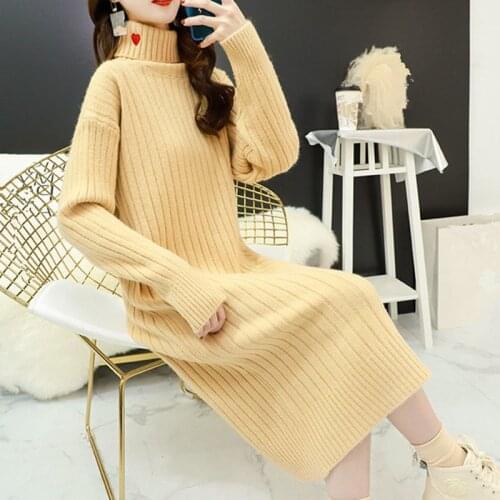 Autumn 2021 Loose Long Turtleneck Yellow Knitted Jumper Pullover Long sleeve Casual Knit Jerseys mujer Women Sweaters Plus size