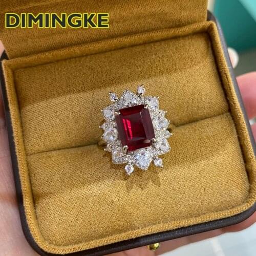 DIMINGKE 6*8MM Natural Ruby Super Flash Ring S925 Sterling Silver Jewelry Womens Party Anniversary Gift