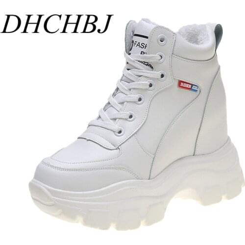 Winter Platform Sneakers 2020 Leather Fur Casual Shoes Hidden Increasing Chunky Shoes Autumn 8CM High Heels Warm Fur Shoes Women