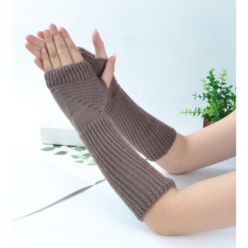 Winter Knitted Gloves For Women Men Long Fingerless Arm Hand Warmer Cotton Solid Strip Mitten Arm sleeve