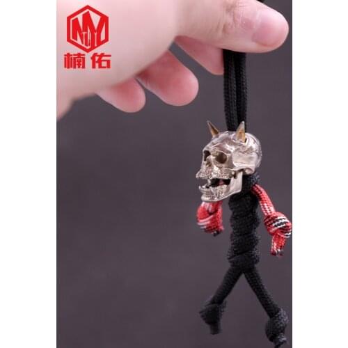 1PCS EDC White Copper Duke of Hell Skull Paracord Bead Bracelet Flashlight Accessories