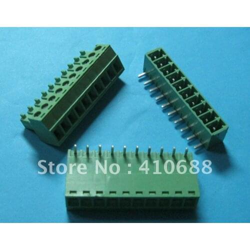 200 Pcs Pitch 3.81mm Angle 10way/pin Screw Terminal Block Connector Green Color T Pluggable Type