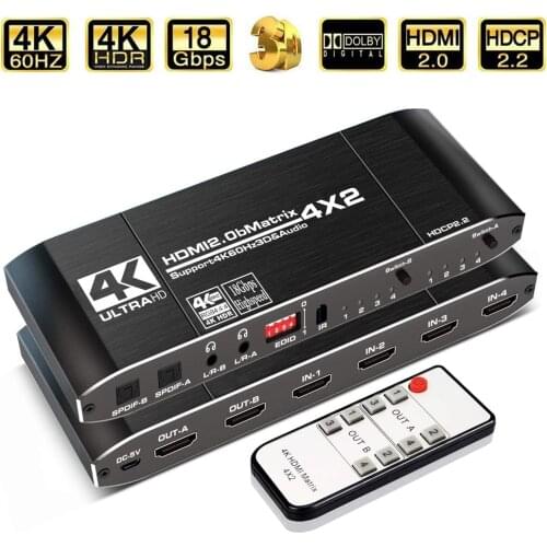 2021 4x2 Matrix Switch Splitter with SPDIF and L/R 3.5mm HDR HDMI-compatible Switch 4x2 Support HDCP 2.2 ARC 3D 4K@60Hz for PS5