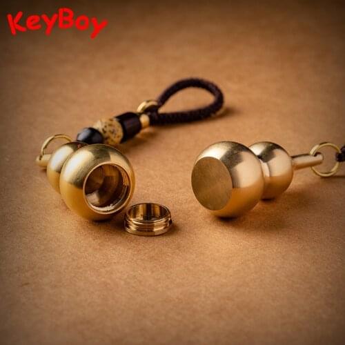 Car Key Pendant Brass Keychain Men Pure Copper Hollow Gourd Woven Rope Hanging Jewelry Vintage Feng Shui Bags Decorations Crafts