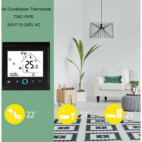 Central Air Conditioner Thermostat 2-Pipe Three Wind Speed Thermostat Temperature Controller LCD Touch Screen PC Home Thermostat
