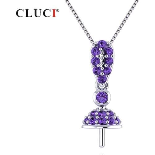 CLUCI Real Silver 925 Small Pendant for Women Necklace Jewelry Making Simple Sterling Silver Purple Zircon Charm Pendant SP320SB