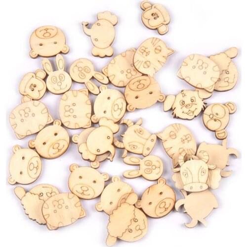 30Pcs Random Mixed Animals Pattern Wooden Slices Handmade Accessories Wood Crafts DIY Scrapbooking Home Decor Arts Gift 34mm