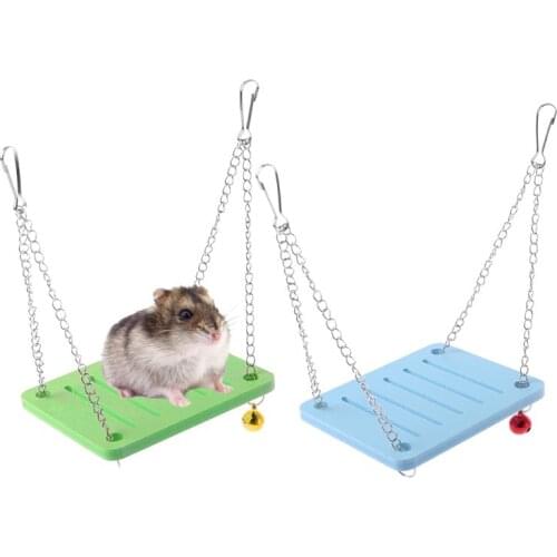 Wooden Parrot Hamster Swing Toy Hanging Cage With Bell Toys Chinchilla Mouse Perch Small Pet Accessories Supplies C42