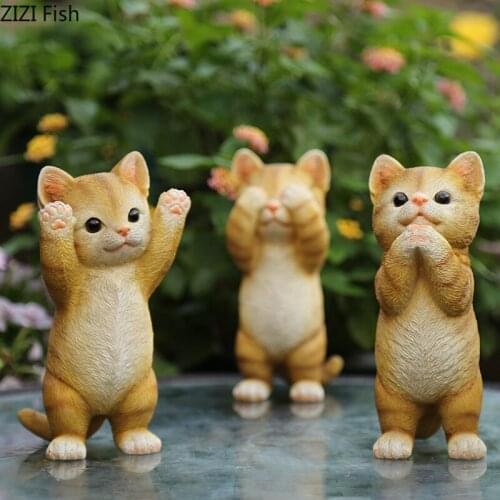 European Garden Courtyard Decoration Cute Resin Cat Sculpture Cartoon Animal Statue Figurines Crafts Pastoral Outdoor Decoration