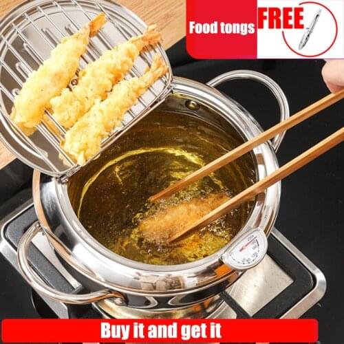 Fryer with lid and temperature control tempura fryer with oil filter stand 20cm 24cm consumer and commercial 304 stainless steel