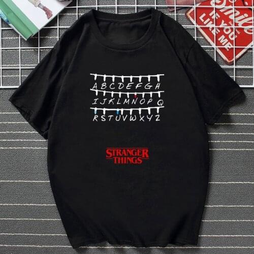 Stranger Things Printed Tshirt Contracted Style A-Z White Letters Graphic Tops Women Men Summer Harajuku Streetwear Camisetas