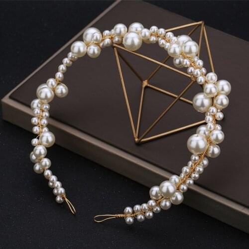 Big Pearl headbands Soft Chain girls Headwear Bridal Wedding Hair headpiece