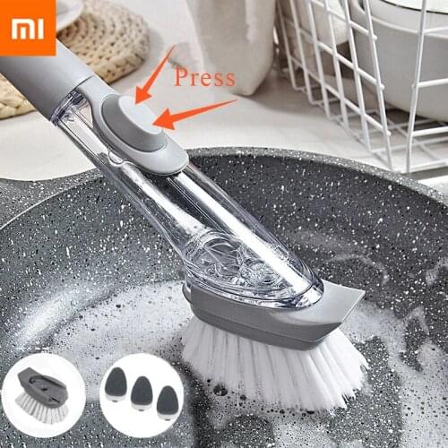 Xiaomi mijia Kitchen Cleaning Brush 2 In 1 Long Handle with Removable Brush Sponge Dispenser Dishwashing Brush Kitchen Tools