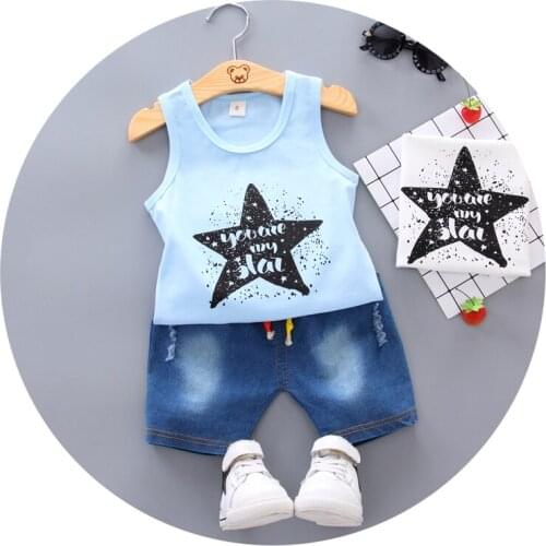 Toddler Baby Boy Summer Clothes Kids Fashion ropa niño 3 años жилетка детская джинсовые шорты спортивный костюм Two Piece Set