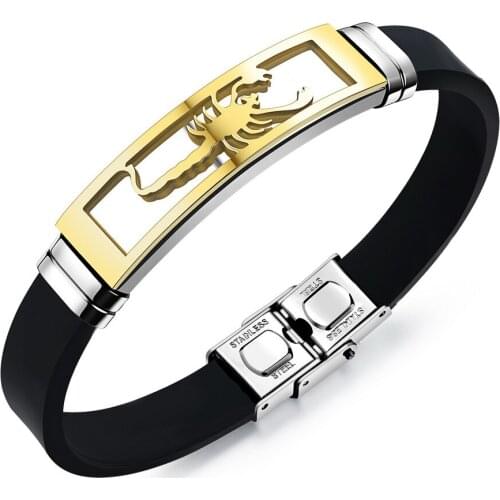 Fashion Men Silicone Bracelet Stainless Steel Scorpion Adjustable Cool Bangle Jewelry Gifts 8 TT@88