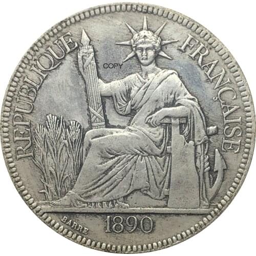 French Indochina 1890 A 1 Piastre Commerce Coin REPUBLIQUE FRANCAISE Cupronickel Silver Plated Copy Coins