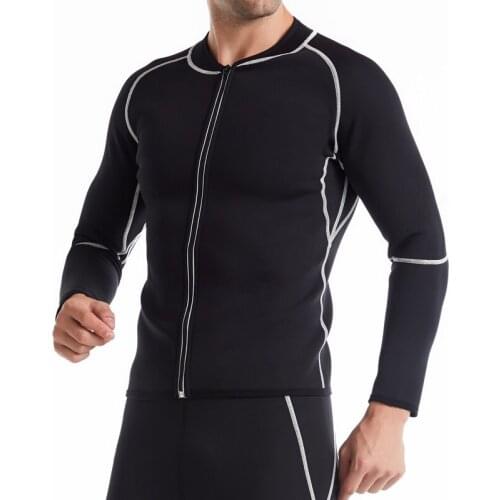 Men Waist Trainer White line zipper long sleeves Shirt Neoprene Corset Compression Sweat Body Shaper Slimming Pants Workout Suit
