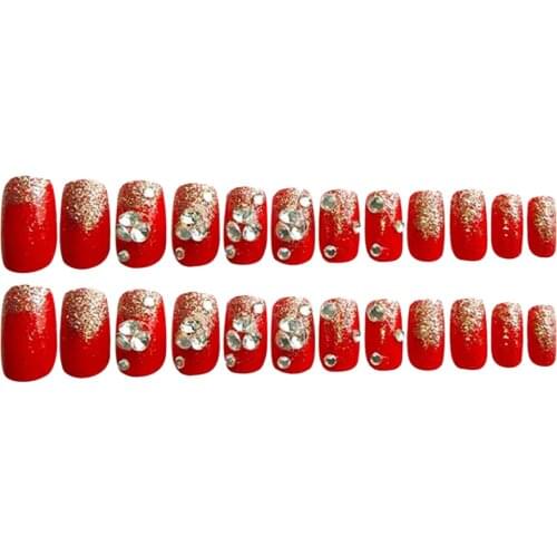 24 Pieces Natural False Nails, Acrylic Full Cover Nails with Simple Design, Red