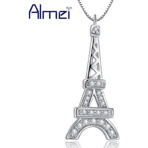 Almei 15%Off Women Fashion Necklaces Eiffel Tower Crystal Rhinestone Pendant Necklace Party Jewelry Girls Gift on March 8 JS800