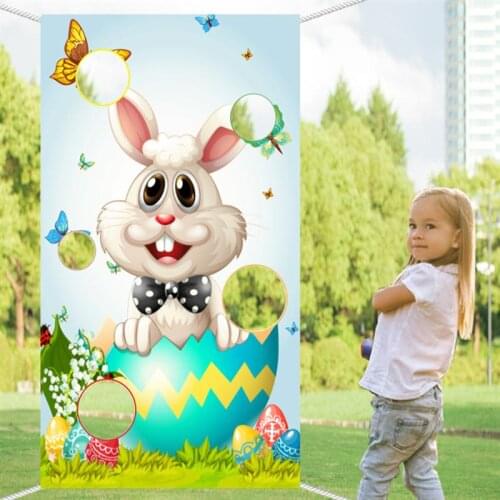 1Pc Easter Toss Game Flag Easter Day Rabbit Toss Flag Bunny Themed Banner Bean Bag Toss Banner Kid Toy