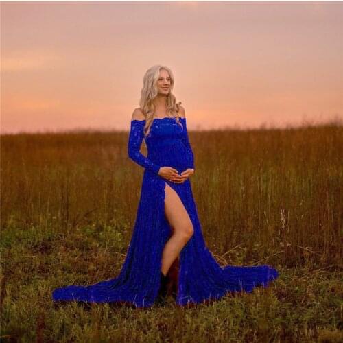 Sexy Shoulderless Maternity Dresses For Photo Shoot Lace Fancy Pregnancy Maxi Gown Baby Shower Pregnant Women Photography Props