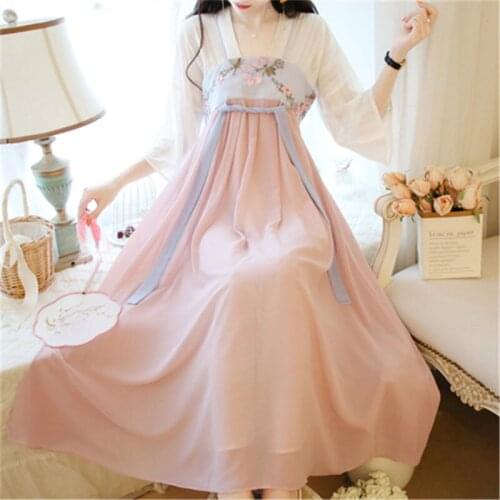 Chinese Style Summer Dresses For Womens 2021 New Embroidery Hanfu Half Sleeve Stitching Color Retro Dress Autumn Vestidos aq792