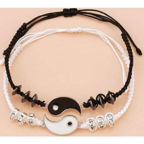 2pcs Mathing Yin Yang Adjustable Cord Bracelets For Couple Handmade Braided Bracelets For Friend Gifts