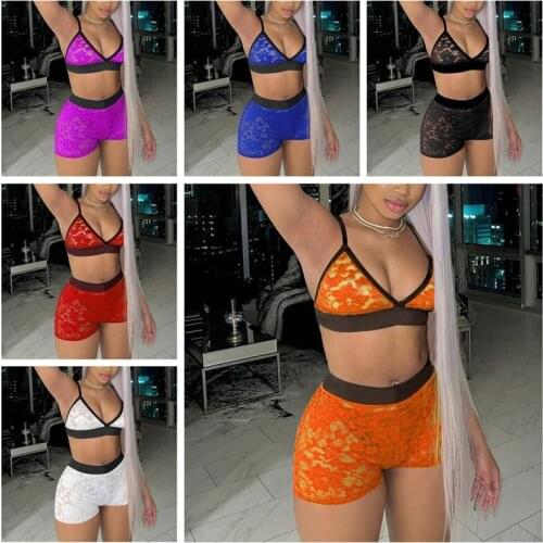 Hirigin Sexy Underwear 2 Piece Set Women Lace Patchwork Bra Tube Crop Tops Shorts Night Sleepwear Summer 2021 Party Clubwear