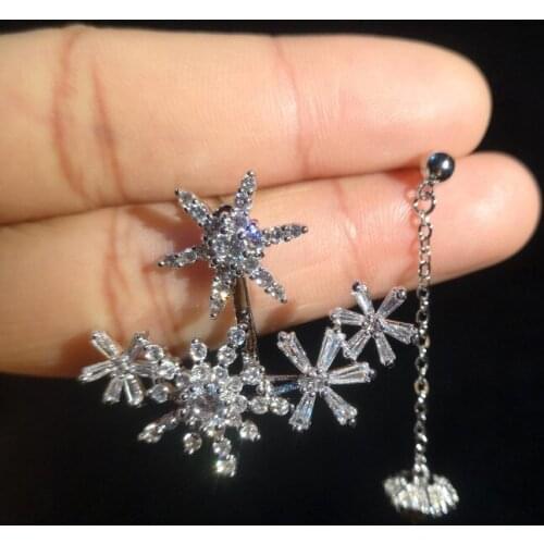 S925 Silver Ear Post Gorgeous Asymmetric Stud Earrings Pave Premium Zircon Snowflake Earrings For Women INS Jewelry