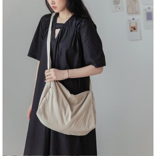 Folding soft bag womens messenger bag Japanese canvas bag student class bag large-capacity simple cloth shoulder bag