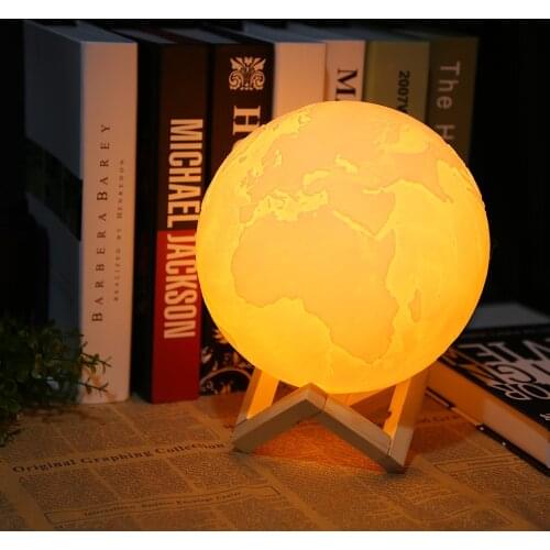 Rechargeable 3D Printing Earth Light Dimmable Desk Decor Lamp Touch Switch Bedroom Bookcase Usb LED Night Light Creative Gift