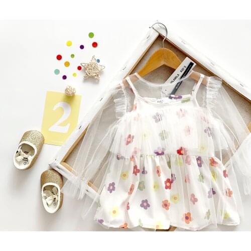 Tonytaobaby Summer New Baby Girl Flower Mesh Halter Vest Two Piece Dress Dresses