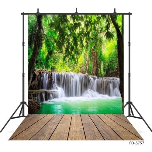 Waterfall Lake Green Leaves Wooden Plank Photography Background Vinyl Backdrop for Children Baby Portrait Photocall Fond Photo