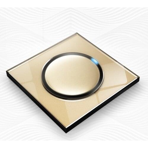 Push on off Wall Switch Gold Glass Panel 1Gang 2Gang 3Gang 4Gang 1Way 2Way 3Way 4Way Push Light Wall Switch 3Hole 5Hole Socket