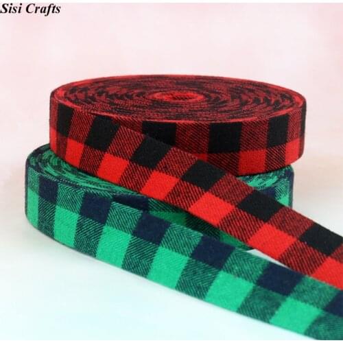 Sisi Crafts Plaid Layering Fabric Tape 10 25 50mm Green Check Ribbon 1" Bias DIY Garment Hair Bow Tie Collar Handmade Accessory