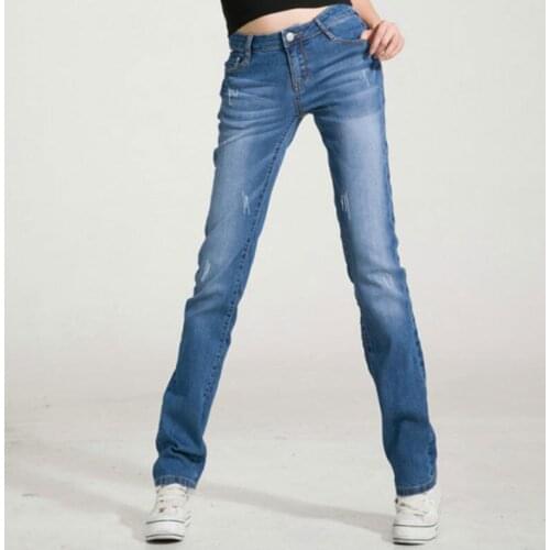 2021 New Jeans Women Loose Straight Pants High Waist Slim Fit Long Size Stretch Blue Casual Pants Leisure simplicity