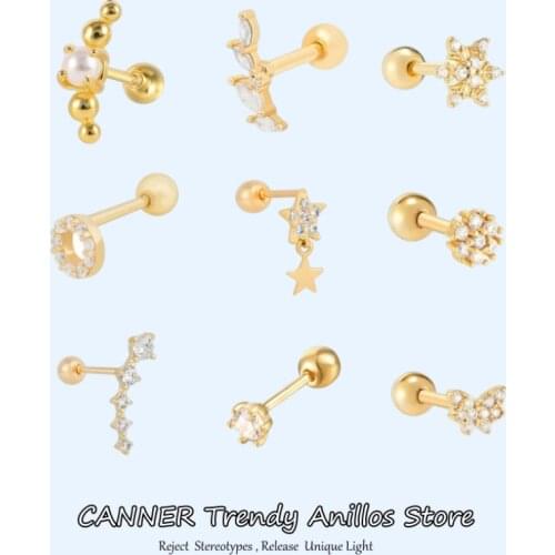 Canner Hot Sale 1pcs 925 Sterling Silver Stud Earrings For Women Geometric Zircon Earing Cartilage Piercing pendientes Aretes W5