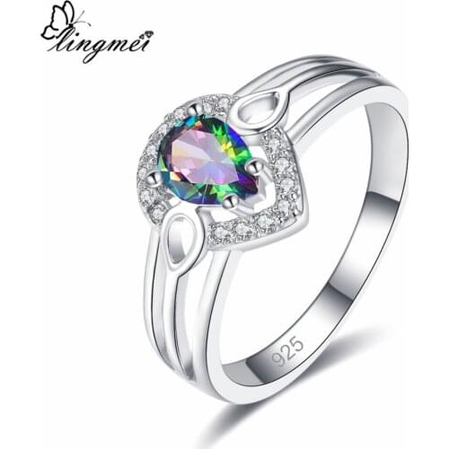 Lingmei Wholesale Fashion PearMultiWhiteBlue CZ Silver Color Ring Size 6-9 For Women Wedding Jewelry New Comes