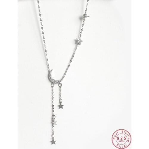 925 Sterling Silver Fashion Simple Star Moon Tassel Necklace For Women Wedding Party Dress Jewelry Accessories Girlfriend Gift
