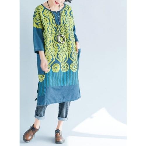 Women vintage cotton dress personality printed dresses plus size loose casual tops washed o neck elegant fashion tide streetwear