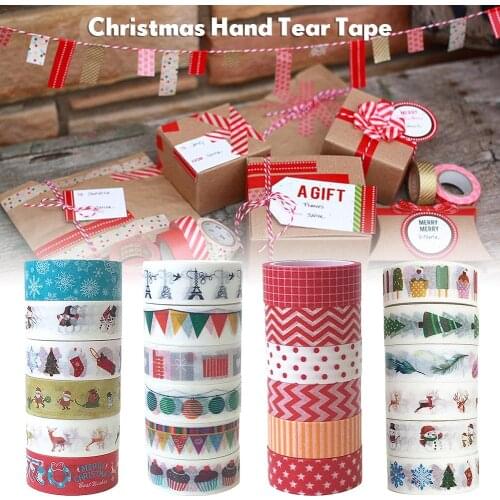 1PC Christmas Hand Tear Tape DIY Decorative Stationery Paper Color Washi Tape