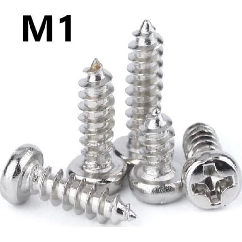 1000pcs/lot M1x3/4/5mm GB845 PA Nickel plated round head micro pan head cross tapping screw