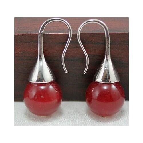 12mm red natural jade jade bead hook earrings