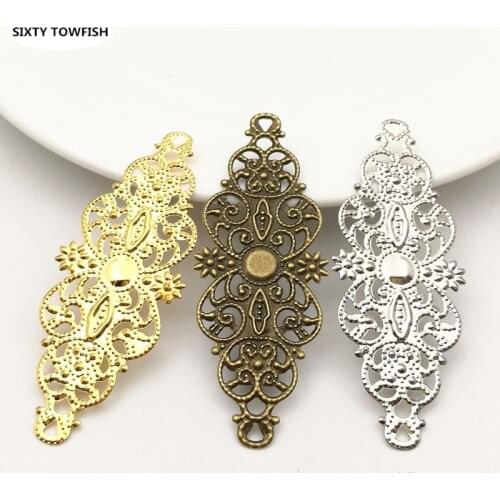 20 Pieces 24x61mm Gold color Metal Long Filigree Flowers Slice Charms Settings DIY Components Jewelry Accessory Findings