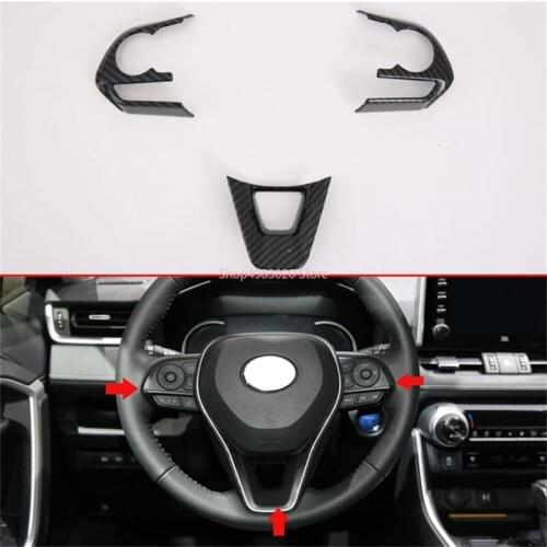 Black Car Steering Wheel Decorative Cover Trim For Toyota RAV4 2019 2020 Steering Wheel Cover Trim Interior Accessories 3pcs